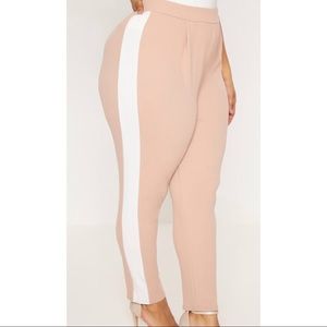 Plus Nude Side Stripe Cropped Cigarette Trousers